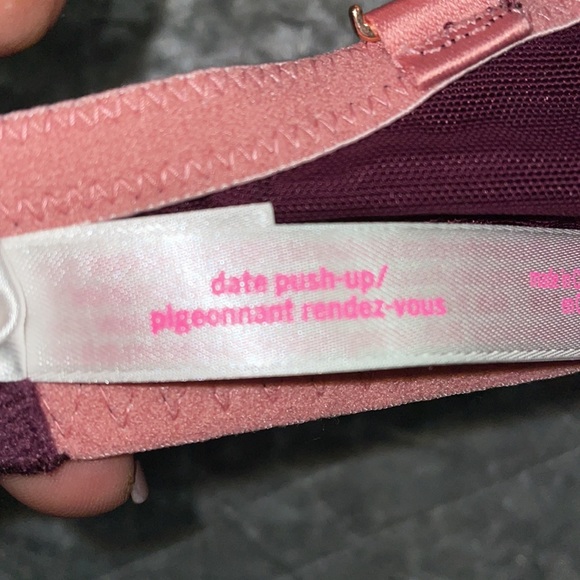 Victoria Secret Pink Maroon and Pink Lace Date Night Push Up Bra - Size 34DD. - Picture 5 of 6